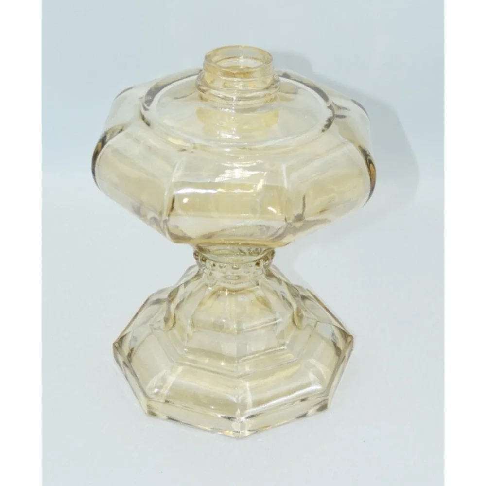 Vintage Iridescent Amber Thick Glass Oil / Kerosene Lamp Base 9.5
